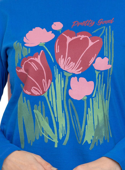 Royal Blue Printed Long - Sleeve Design 32 - Khotwh